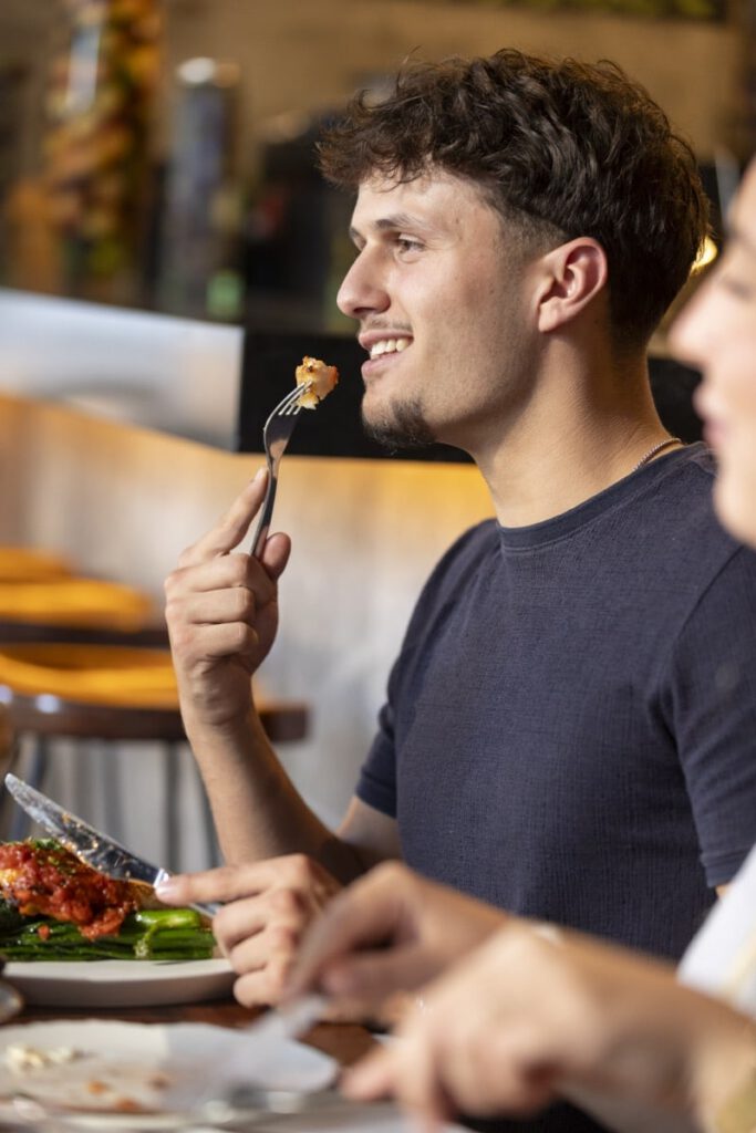 Guest enjoying pasta at Il Verde Italian restaurant on King Street in Bowen Hills Brisbane