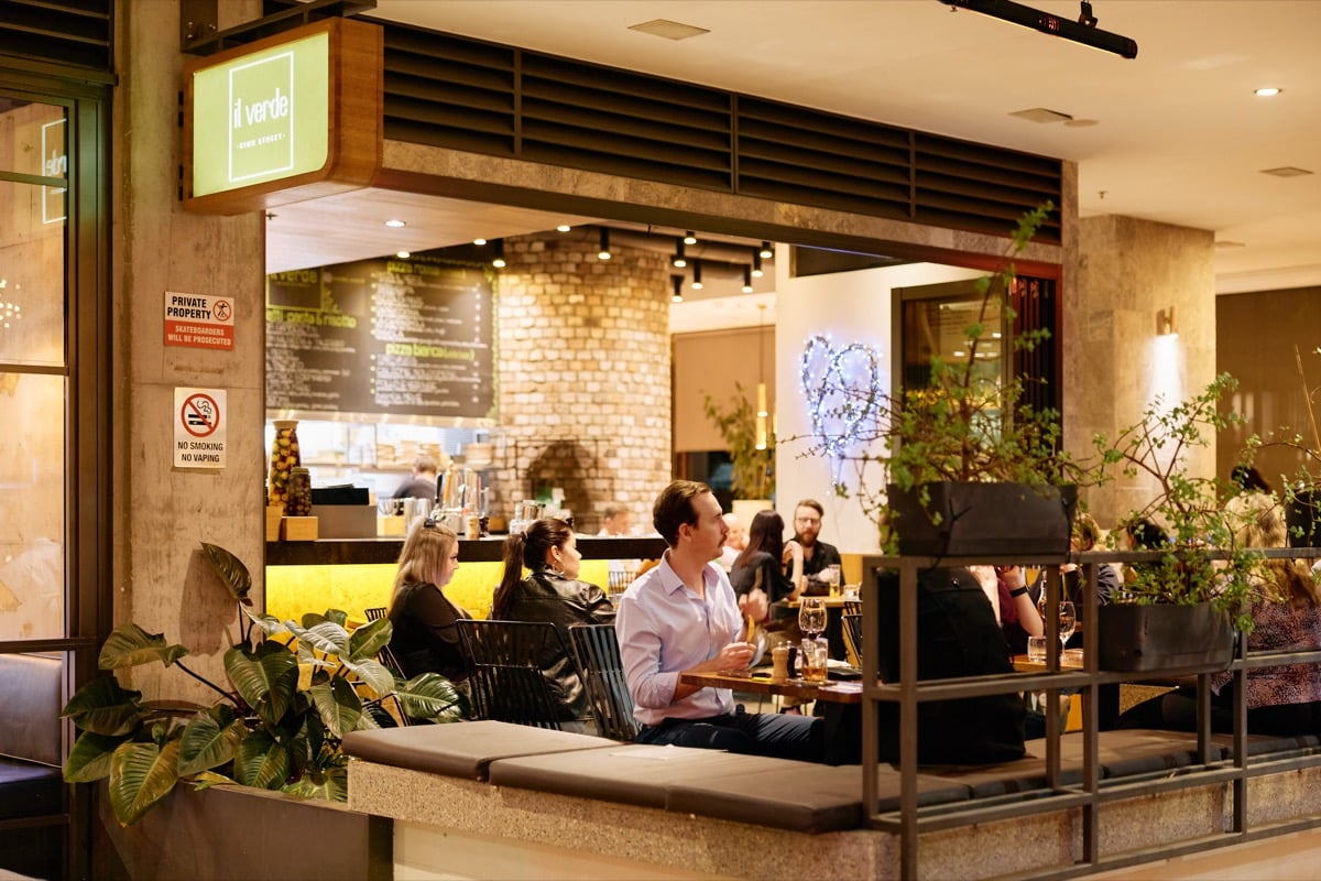 Outdoor terrace dining at Il Verde Italian restaurant on King Street in Bowen Hills Brisbane