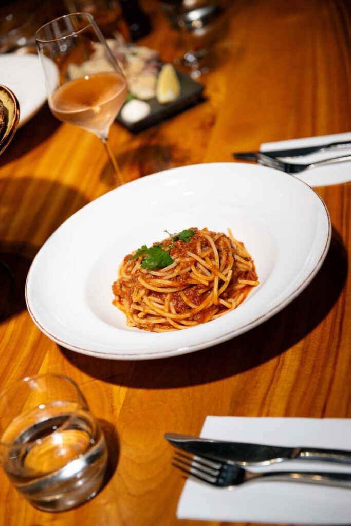 Spaghetti with tomato sauce at Il Verde Italian restaurant on King Street in Bowen Hills Brisbane