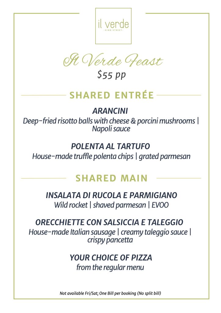 Il Verde $55 Feast group dining set menu on King Street Bowen Hills Brisbane